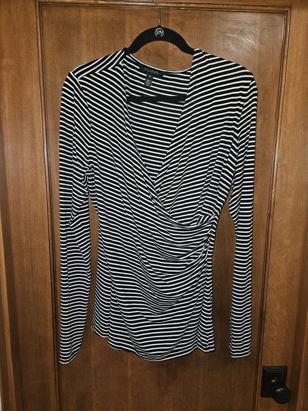 long tall sally Black & White Striped Wrap-Style Long Sleeve Top